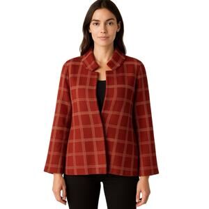 Moth by Anthropologie Red Windowpane Jacket Size M Textured Grid Knit Blazer